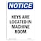 Signmission OSHA Notice Sign, Keys Are Located In Machine Room, 10in X 7in Rigid Plastic, 7" W, 10" H, Portrait OS-NS-P-710-V-13896 - alternate 1